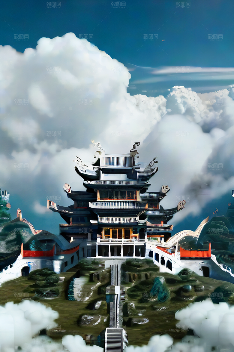 神龙翱翔白云神话传说的超现实场景
