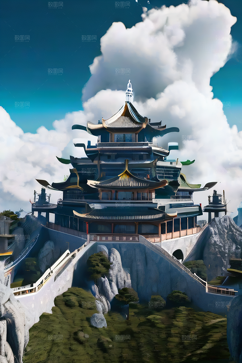 神龙翱翔白云神话传说的超现实场景