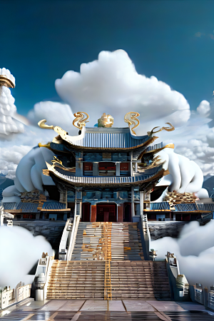 龙在白云中飞舞神话传说的超现实场景
