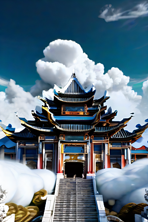 龙在白云中飞舞神话传说的超现实场景