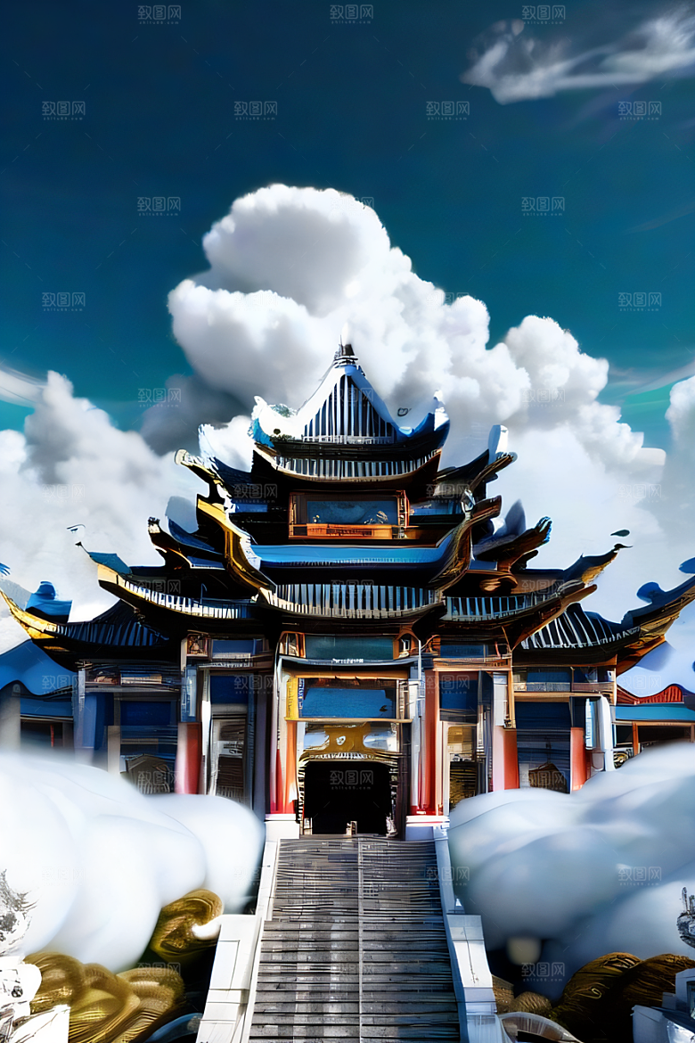 龙在白云中飞舞神话传说的超现实场景