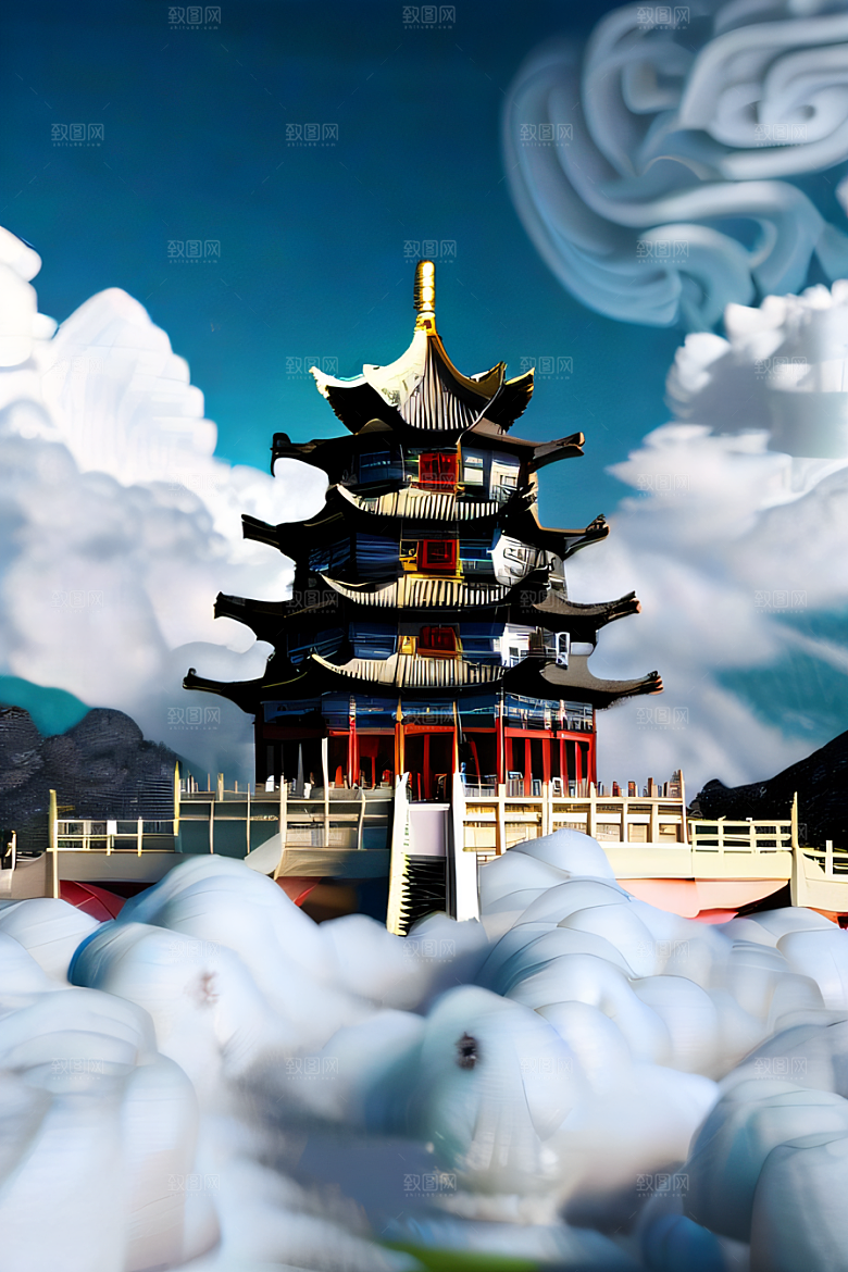 龙在白云中飞舞神话传说的超现实场景