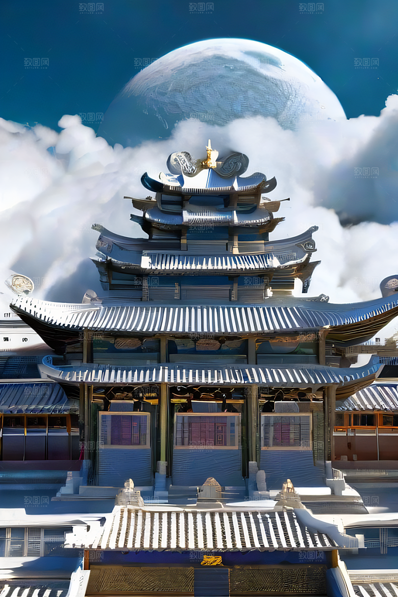 龙在白云中飞舞神话传说的超现实场景