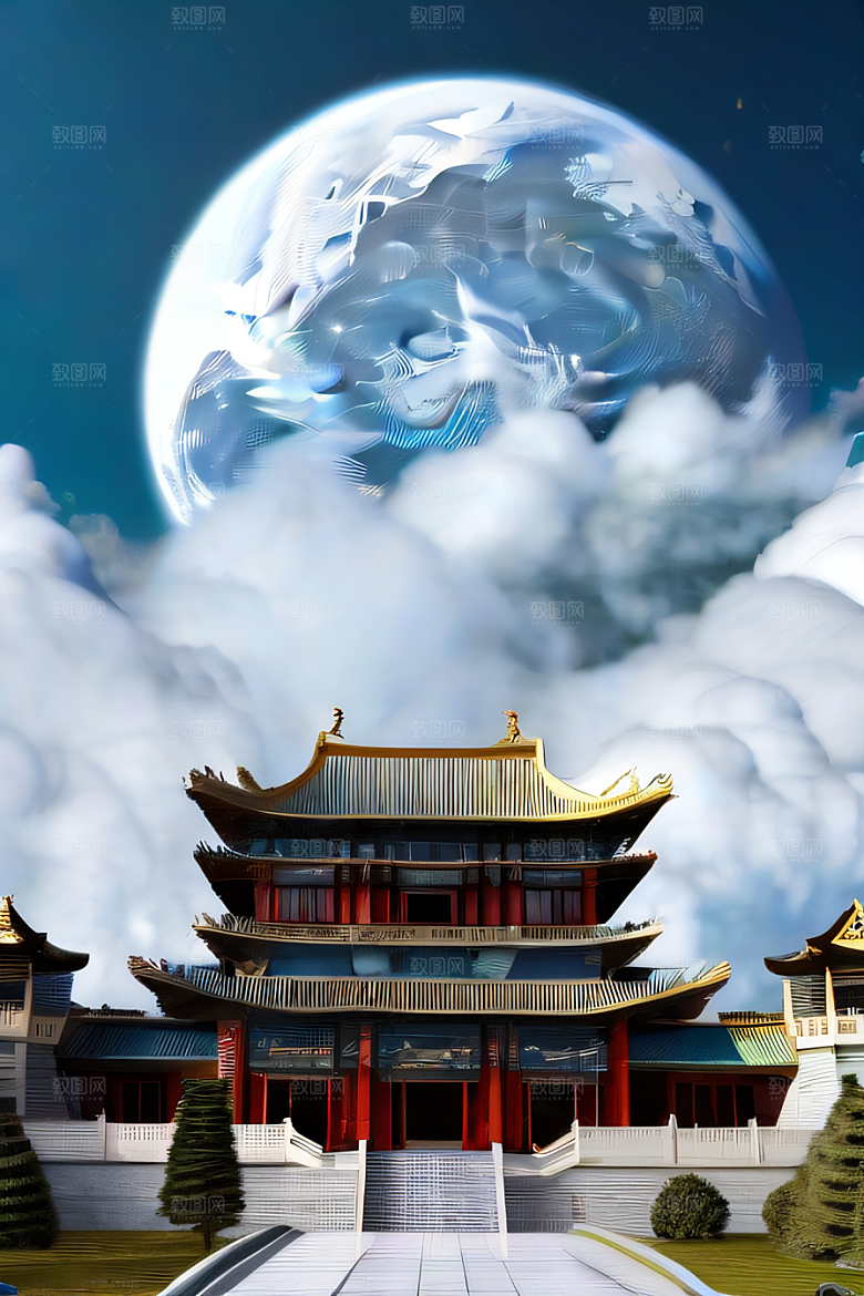 龙在白云中飞舞神话传说的超现实场景
