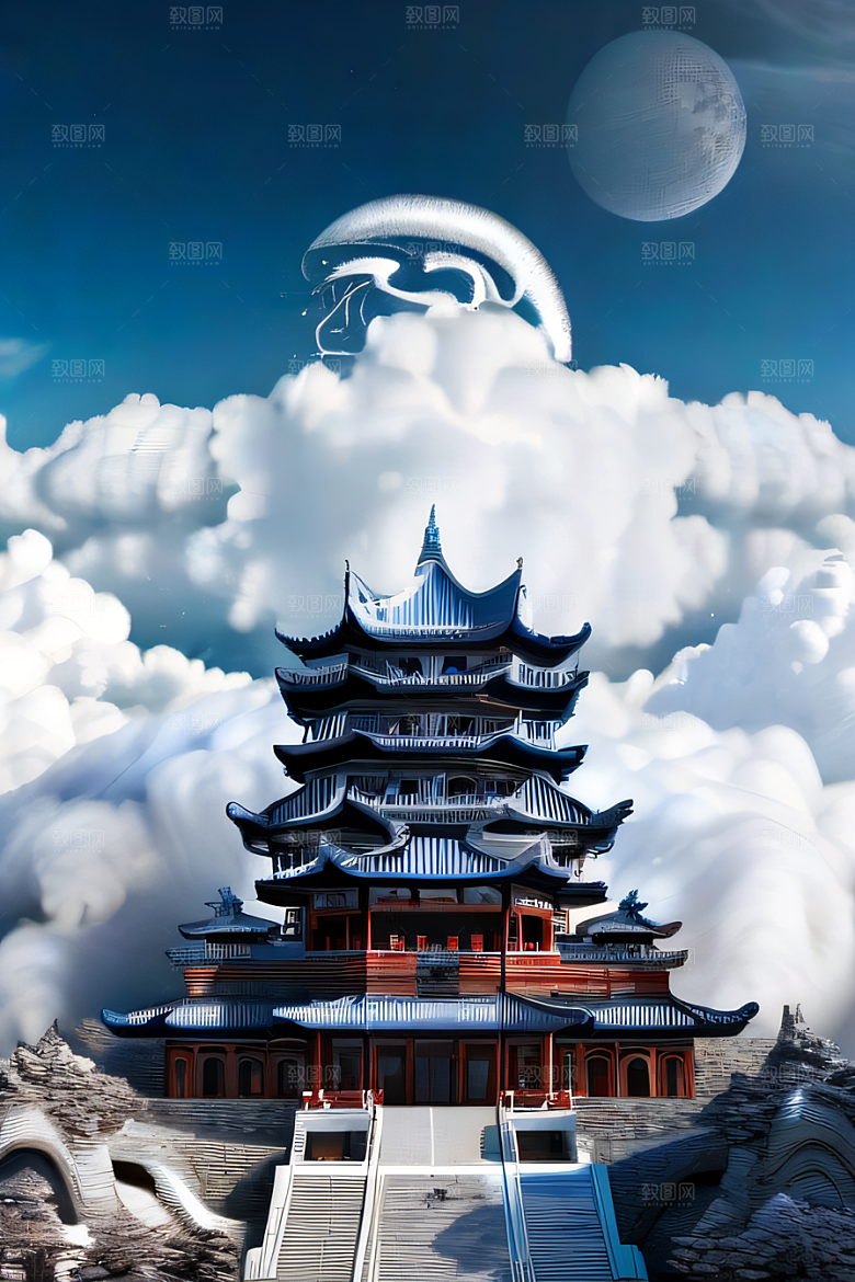 超现实的天宫神话传说中的梦幻之地