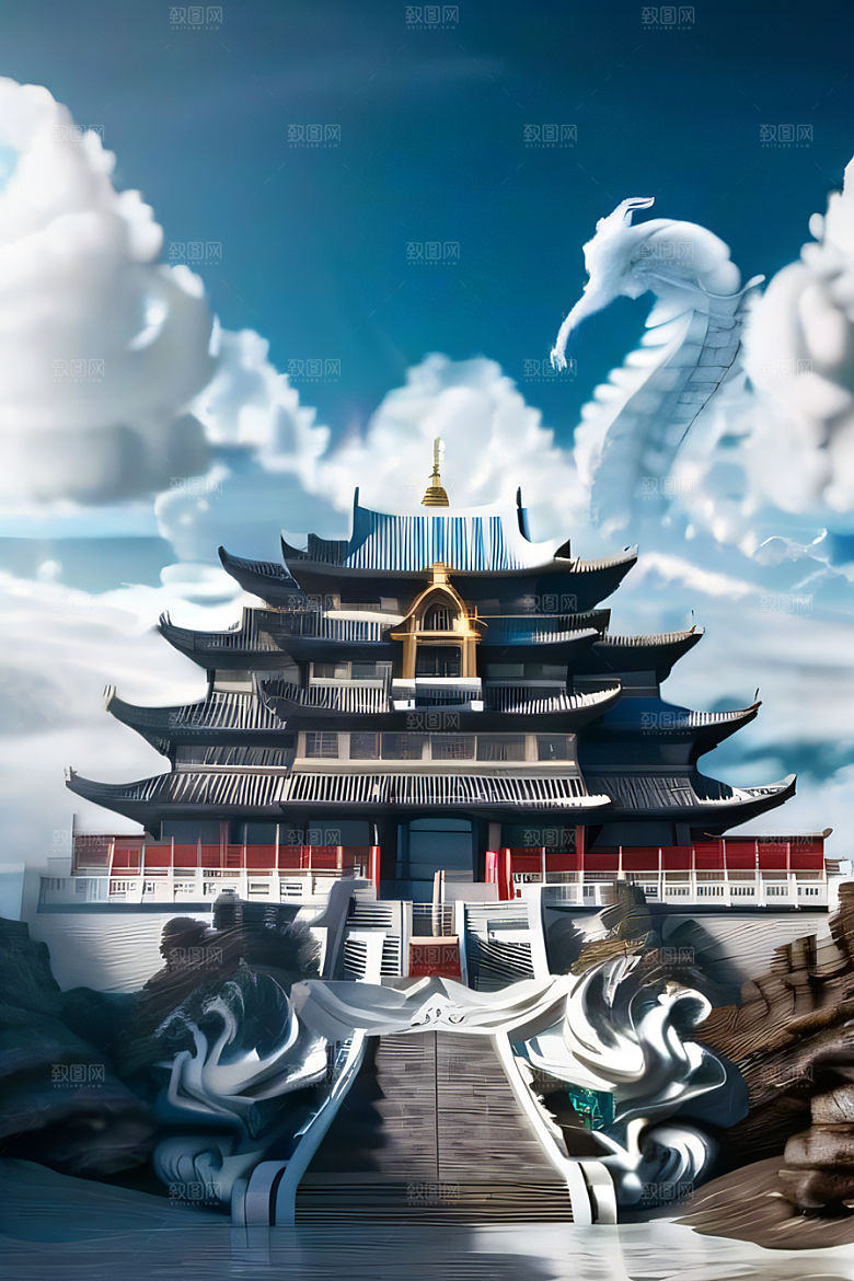 神话中的天宫超现实计算机渲染作品