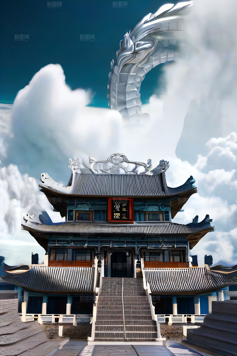 神话中的天宫超现实计算机渲染作品