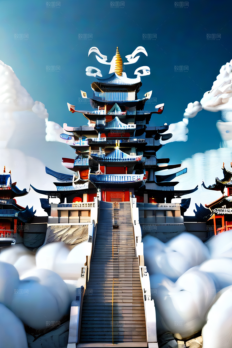 神话中的天宫超现实计算机渲染作品