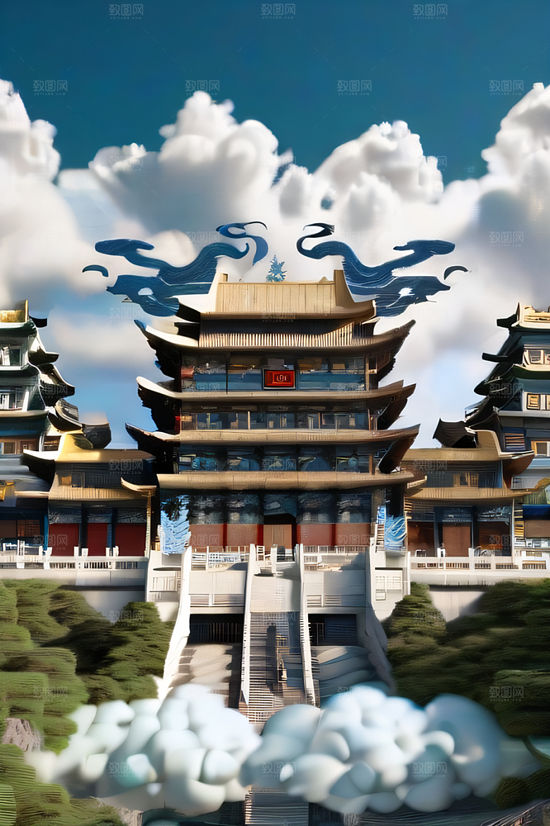 神话中的天宫超现实计算机渲染作品