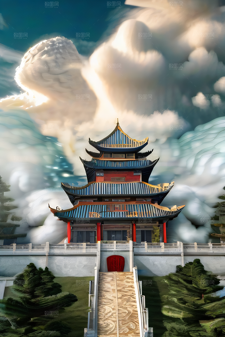 神话中的天宫超现实计算机渲染作品