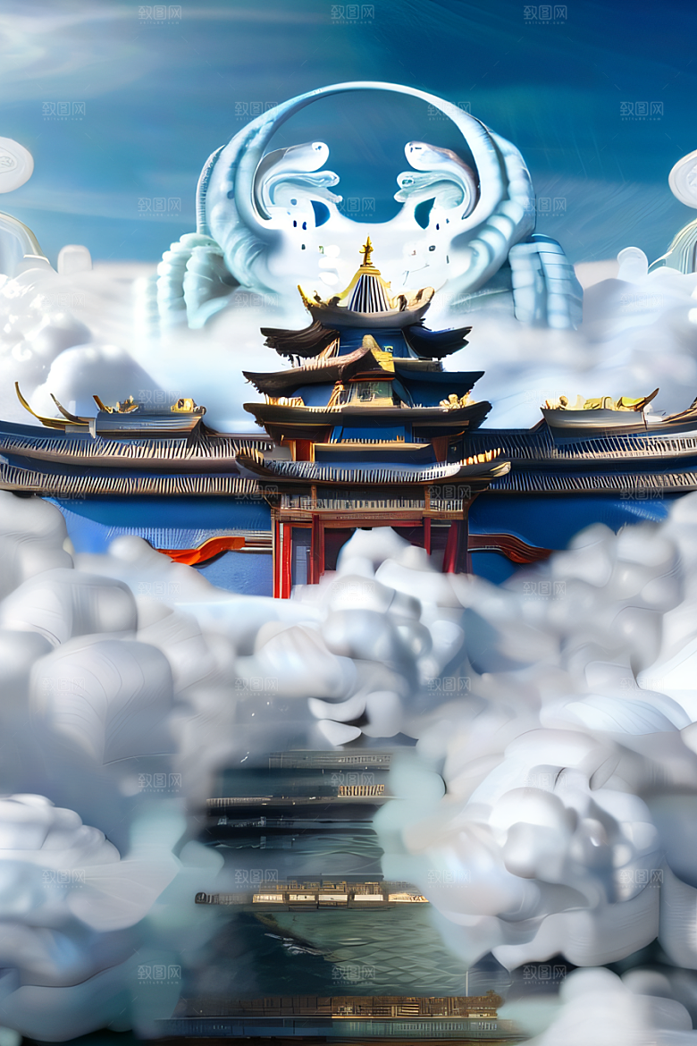 神话中的天宫超现实计算机渲染作品