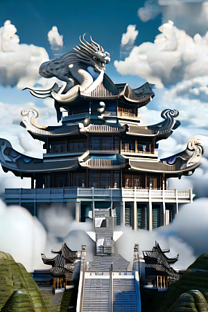 神话中的天宫超现实计算机渲染作品