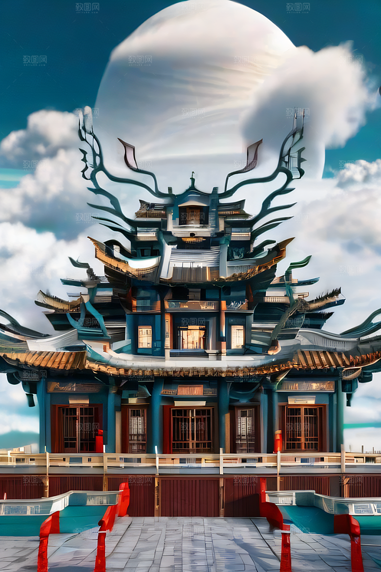 神话中的天宫超现实计算机渲染作品