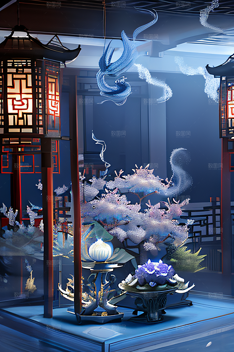 中国宫殿华丽内部的壮丽
