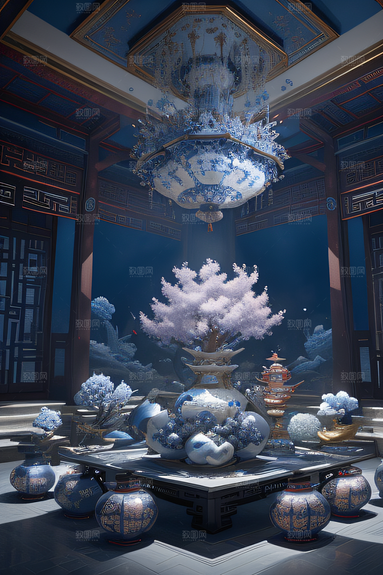 闪电与红灯笼交相辉映