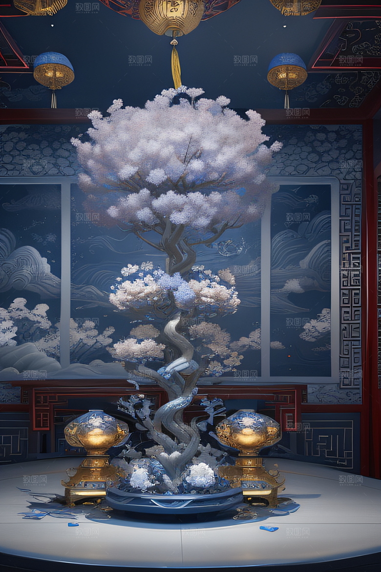 闪电与红灯笼交相辉映
