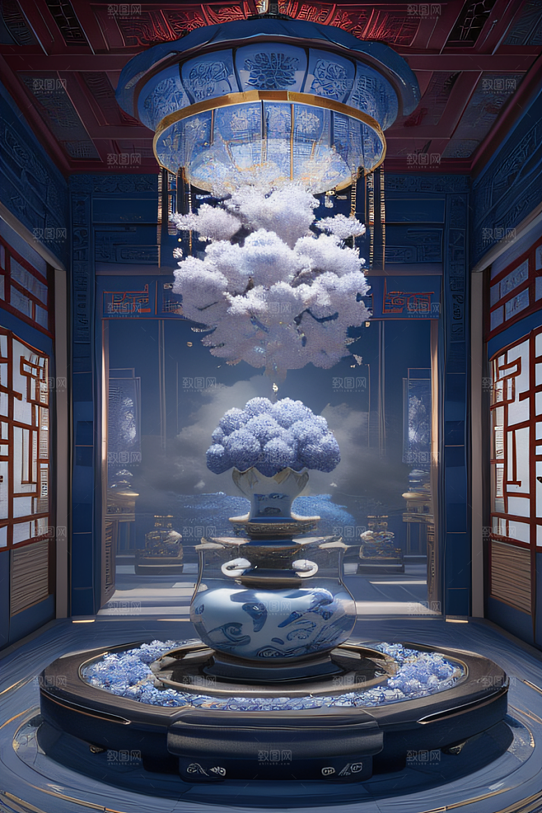 闪电与红灯笼交相辉映