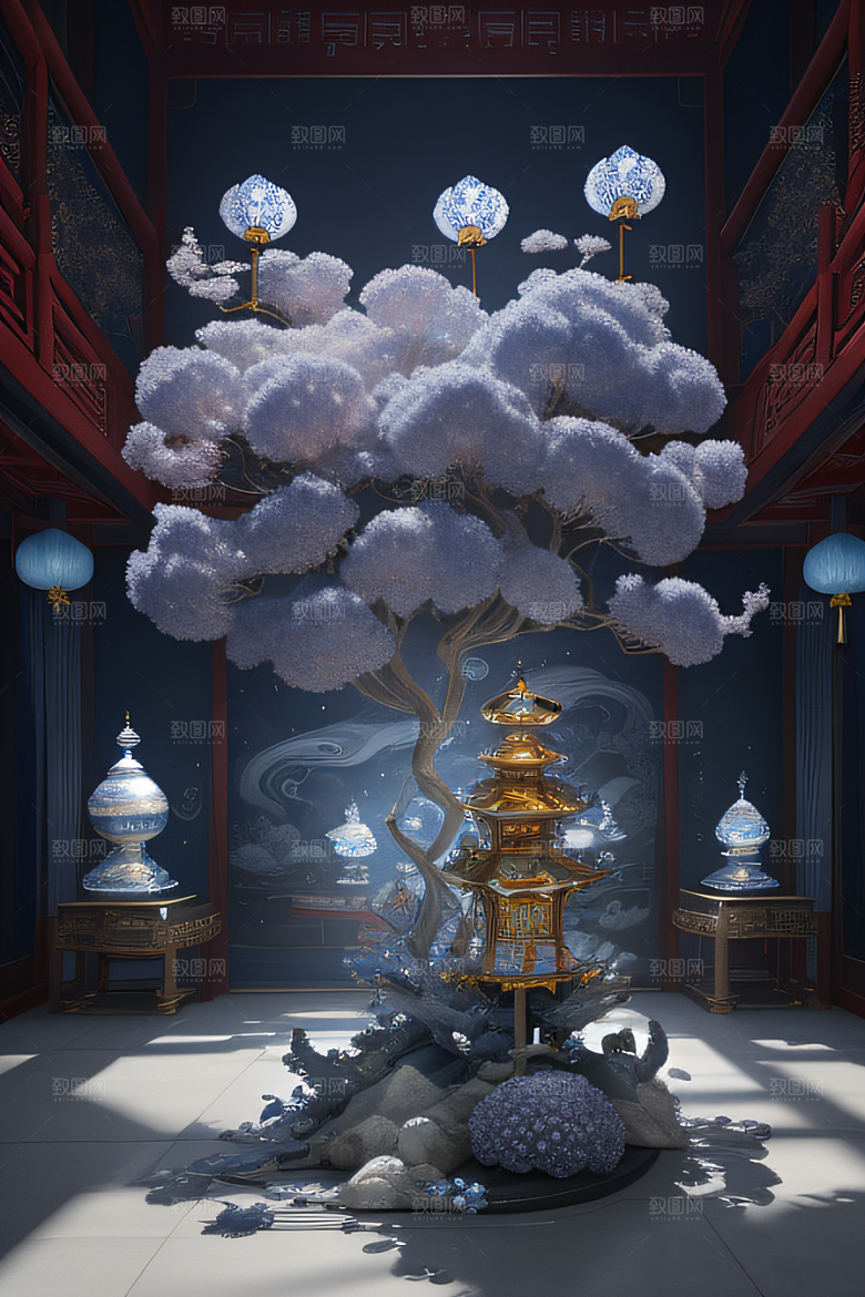 闪电与红灯笼交相辉映