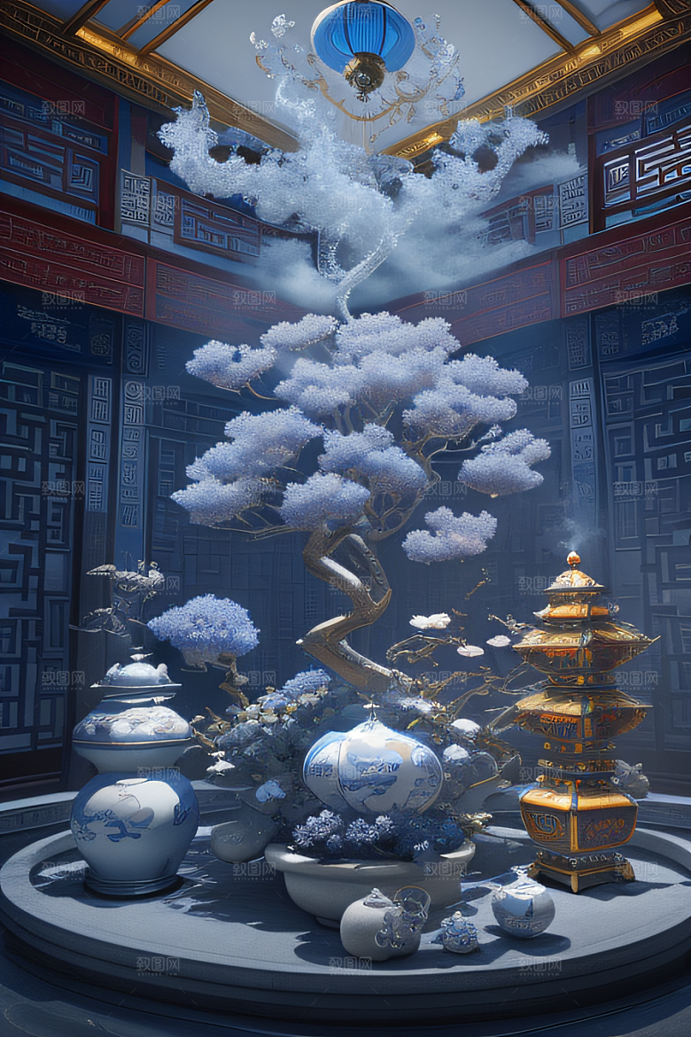 闪电与红灯笼交相辉映