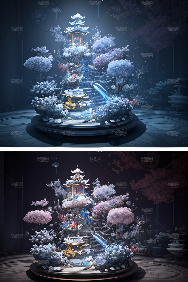 云海中的烟雾与红灯笼