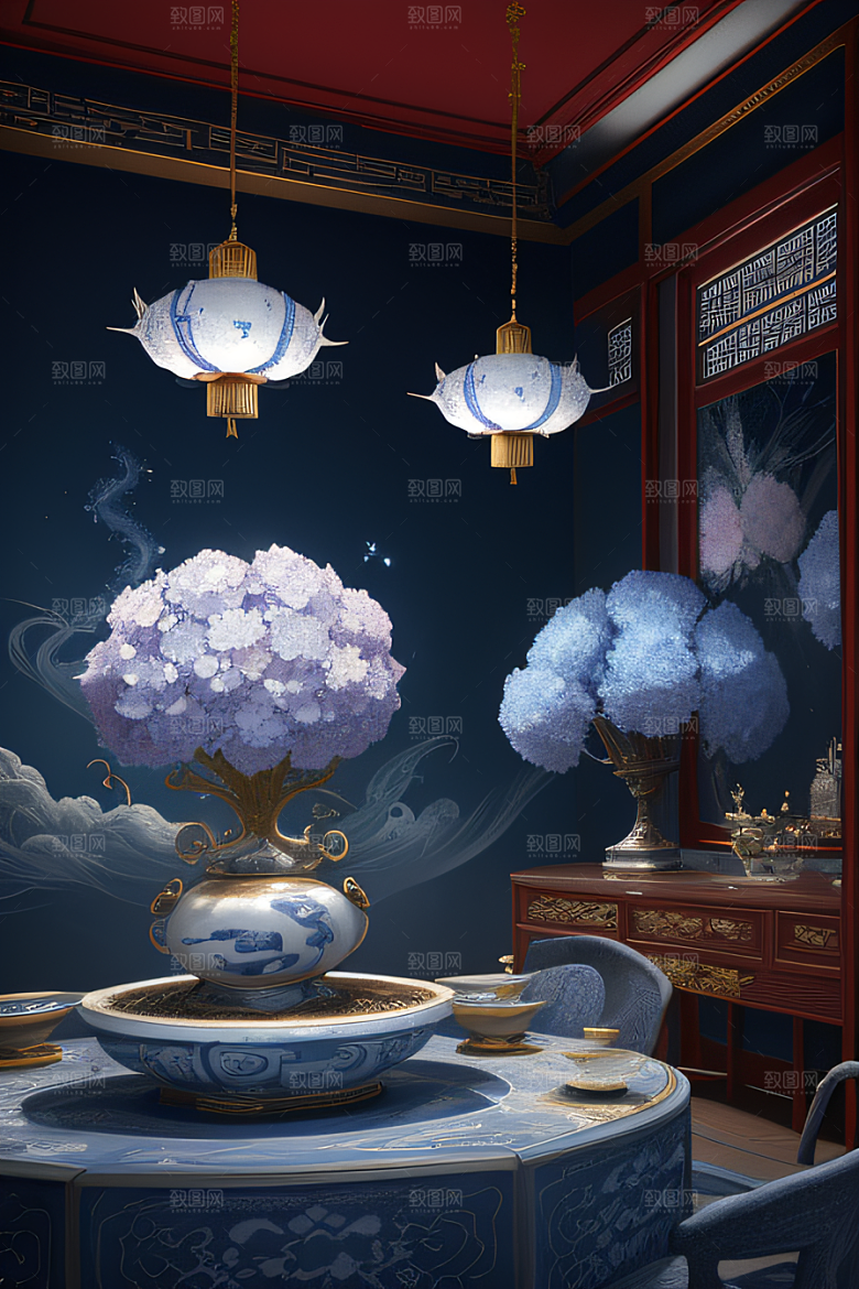 中国宫殿华丽内部的壮丽