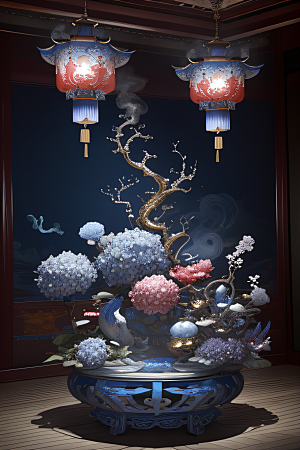 闪电下金银装饰的奇景