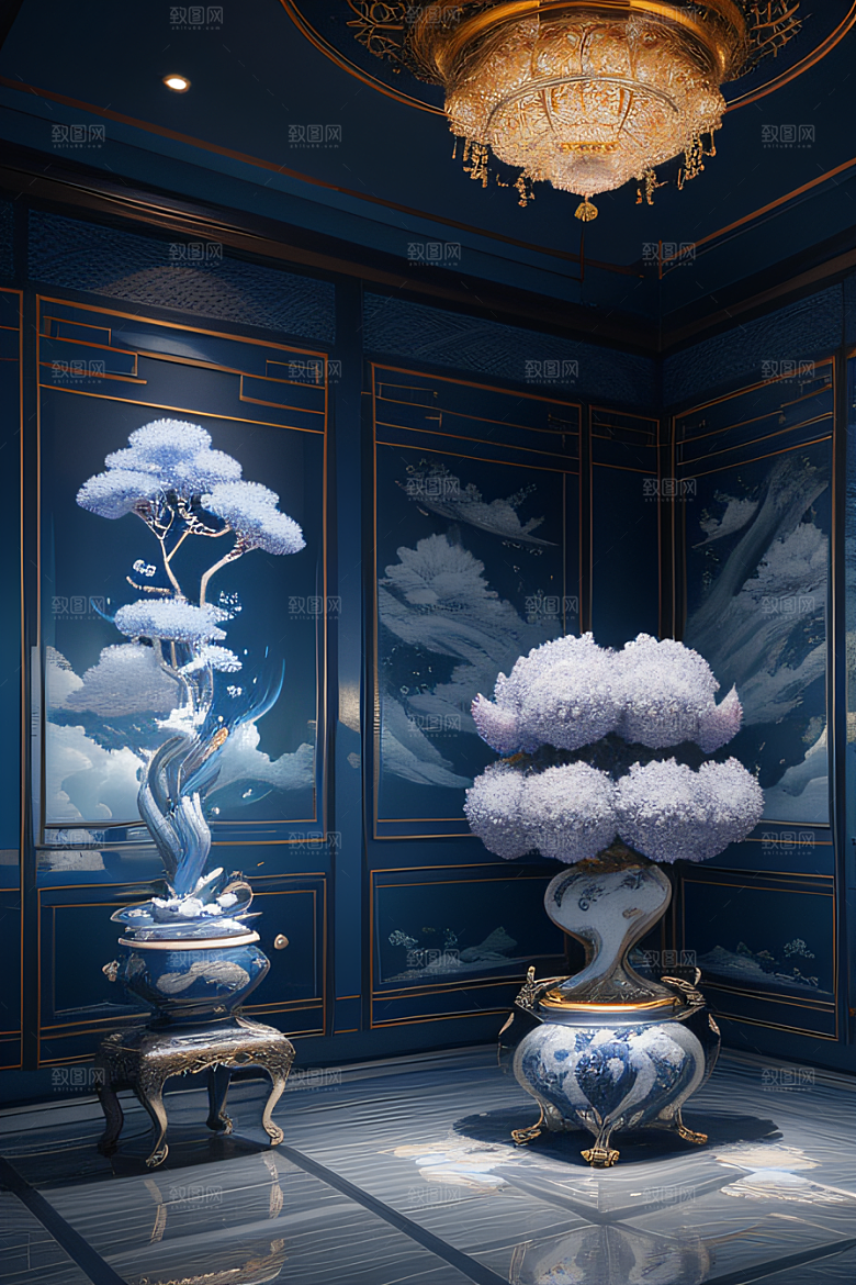 闪电下金银装饰的奇景