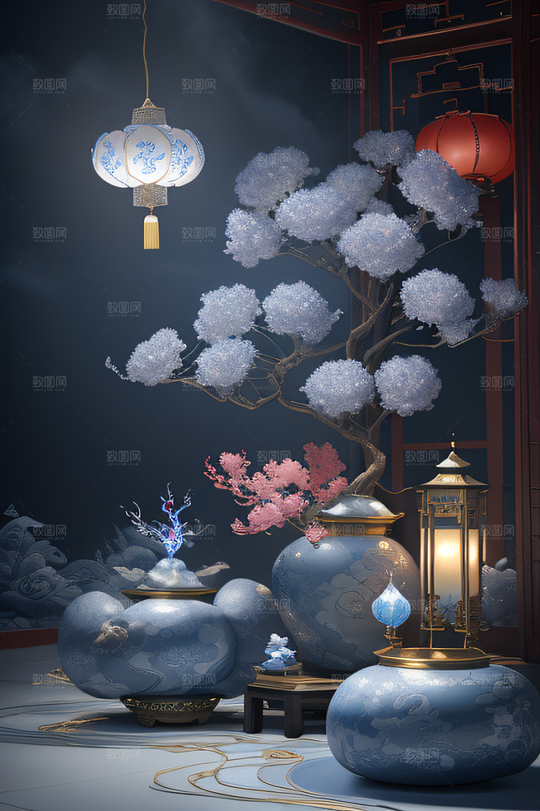 闪电下金银装饰的奇景