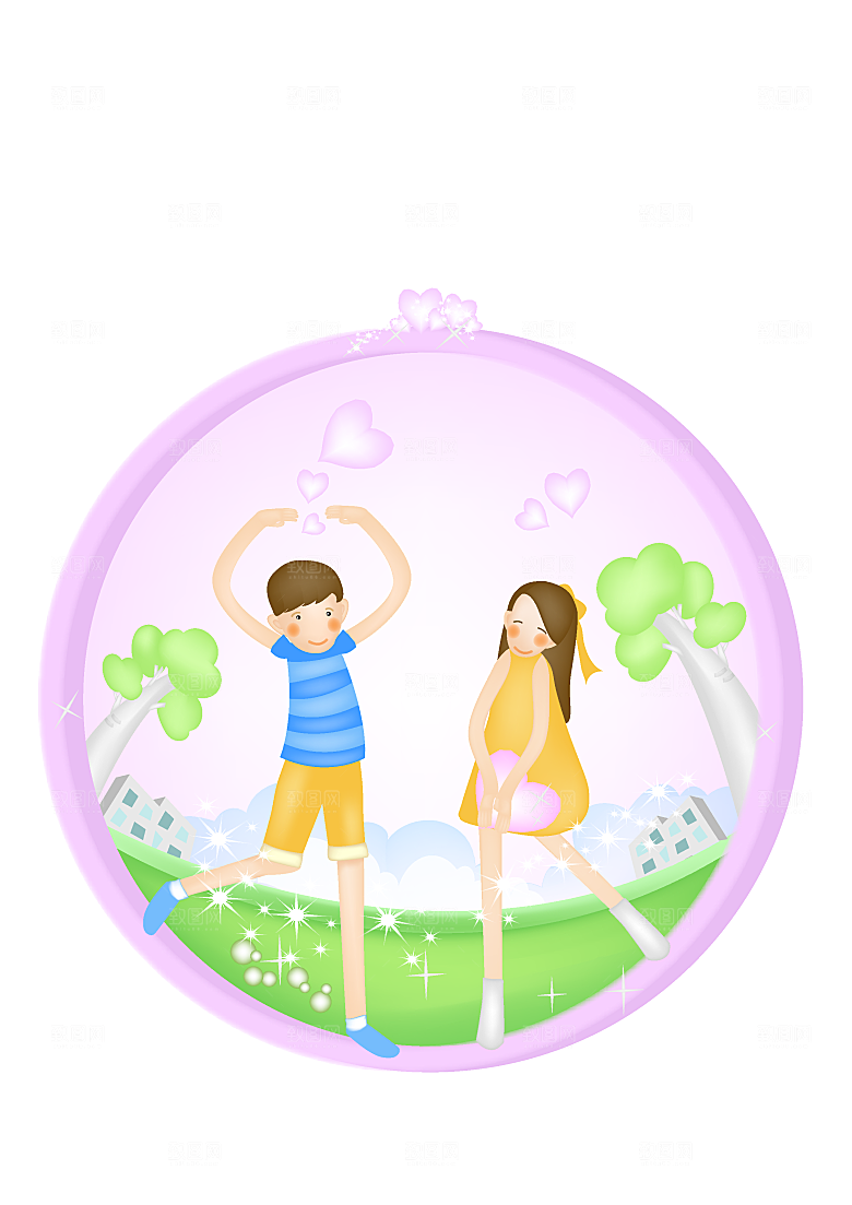 卡通手绘韩式生活卡通男孩女孩插画