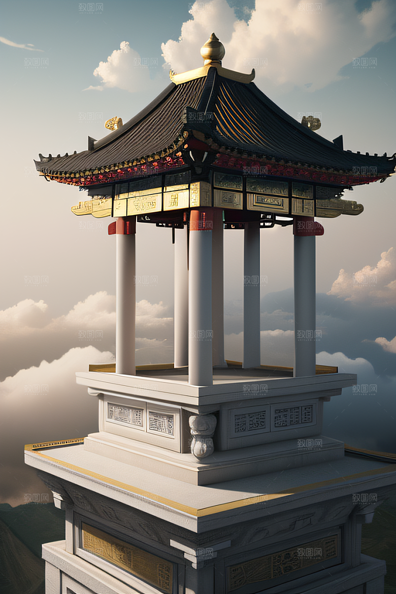 金顶白柱华丽的中国宫殿