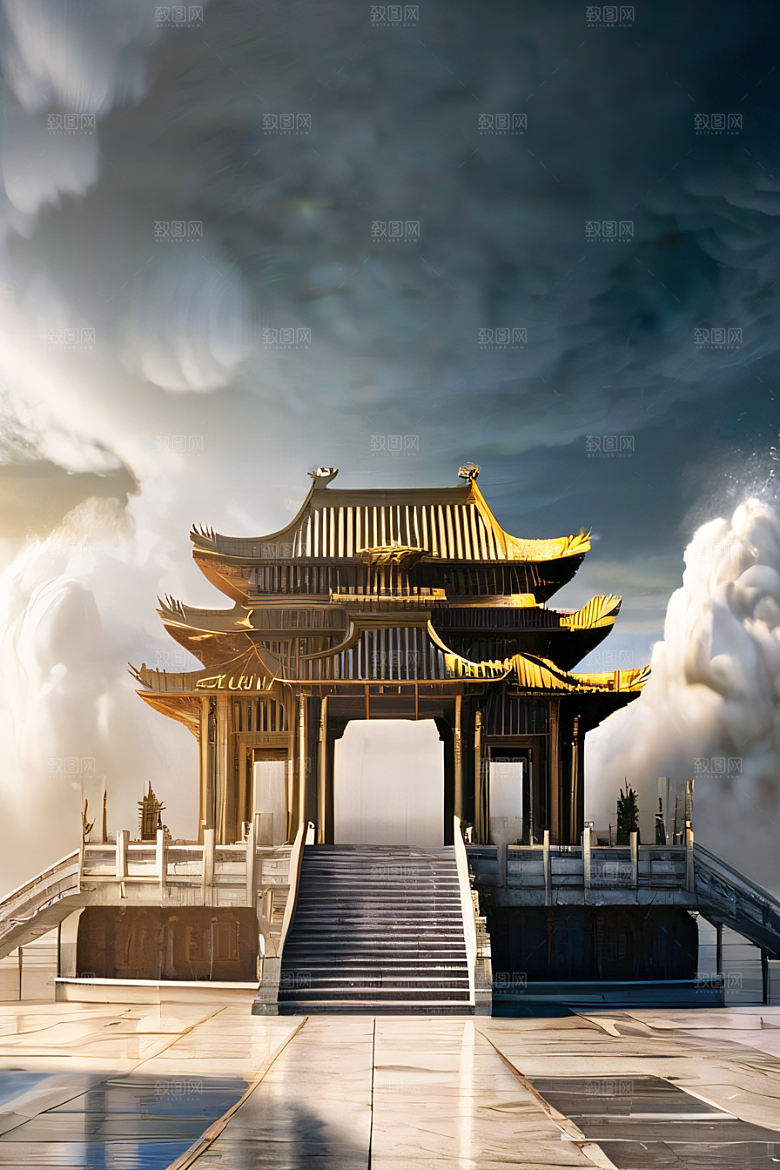 金顶白柱华丽的中国宫殿