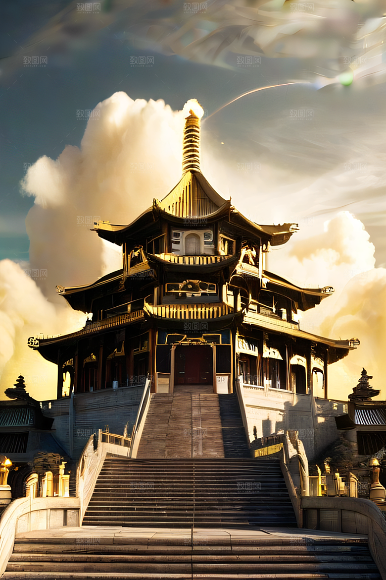 金顶白柱华丽的中国宫殿