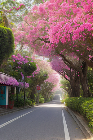 瑰丽之美厦门环岛路的盛开三角梅