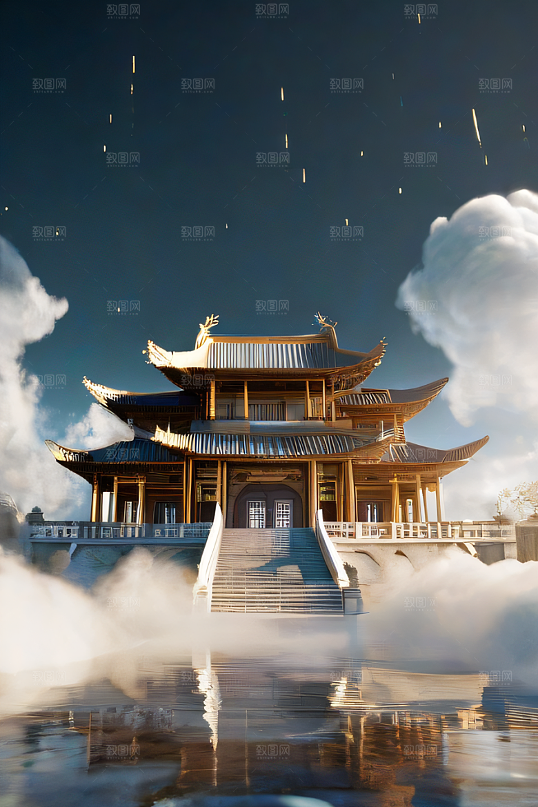 金顶白柱华丽的中国宫殿