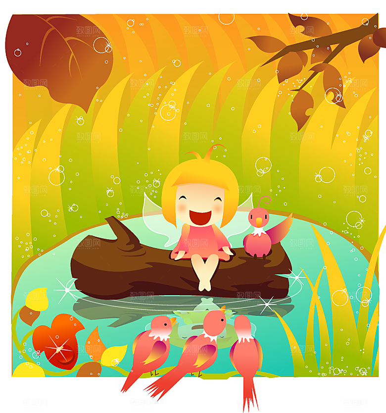 黄色秋天儿童节插画设计