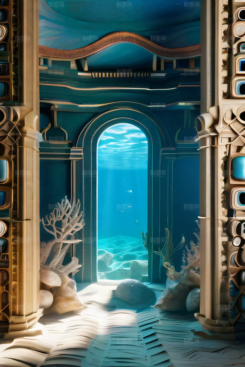 海底建筑奇观细节繁复的古宫殿