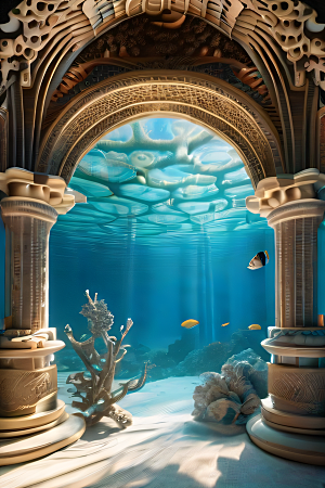 深海奇观水下宫殿的精细雕刻