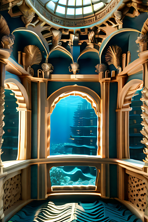 深海奢华空间水下古宫殿的精细雕刻
