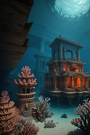 海底奇观贝壳与珊瑚构成的古宫殿