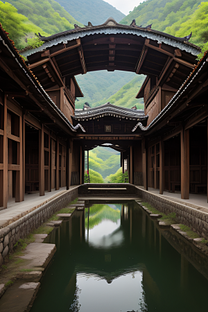 客家土楼古老建筑的壮丽风景