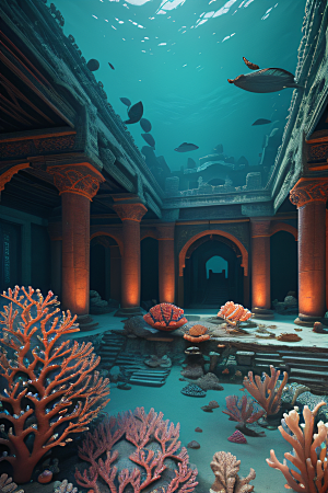 珊瑚贝壳奇迹水下古宫的细腻构造