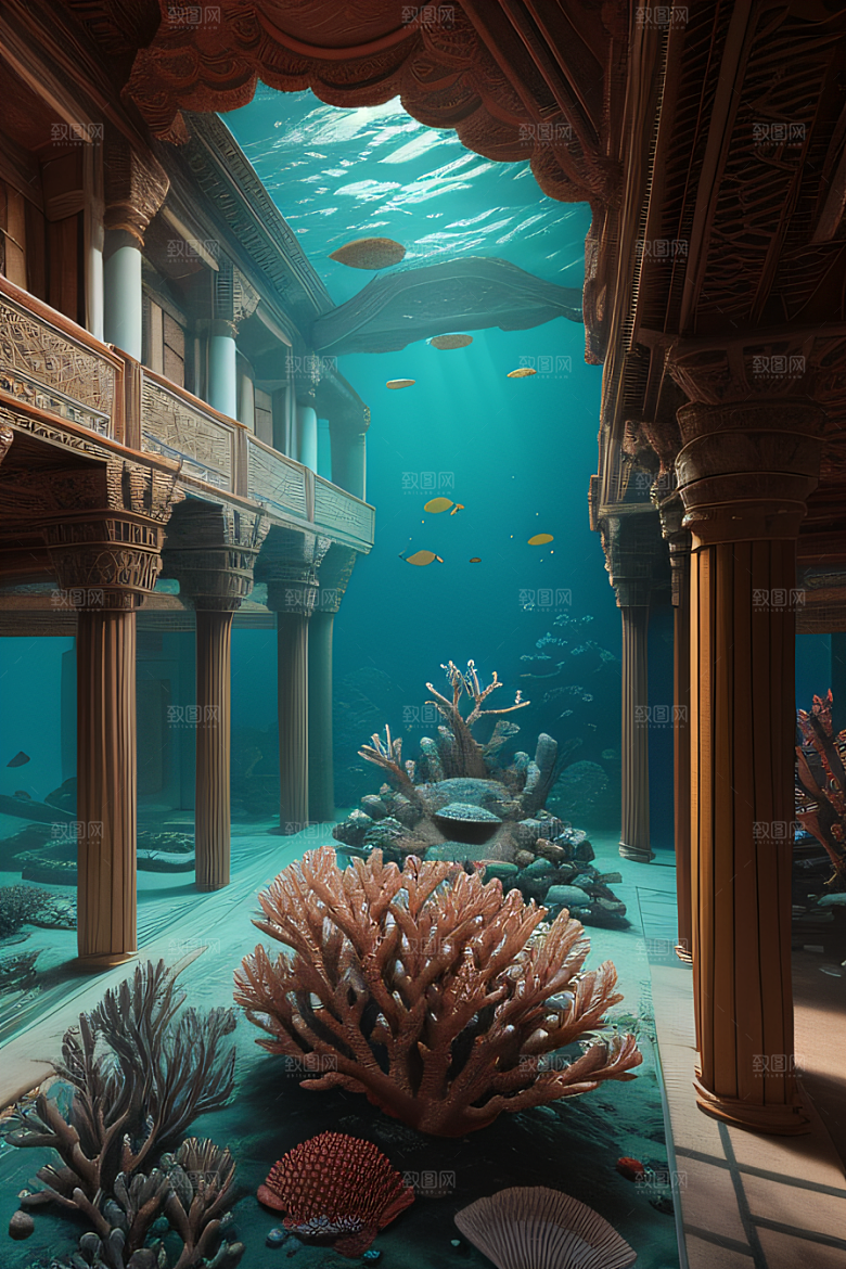 海底建筑奇观细节繁复的古宫殿