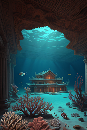 海底建筑奇观细节繁复的古宫殿