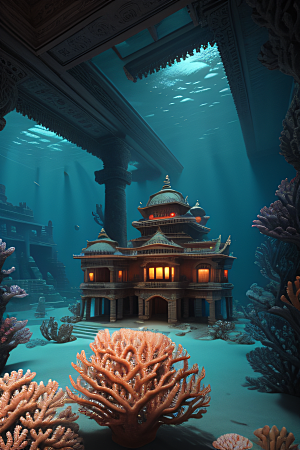 海底建筑奇观细节繁复的古宫殿