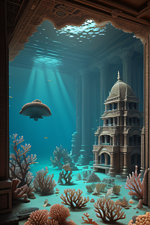 珊瑚贝壳宫殿充满立体感的光线