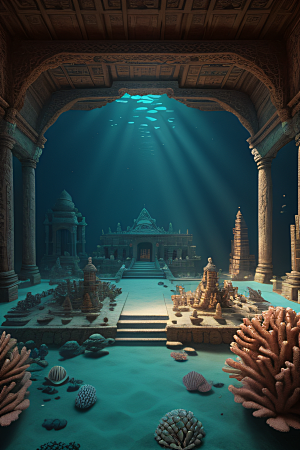 深海奇观水下宫殿的精细雕刻