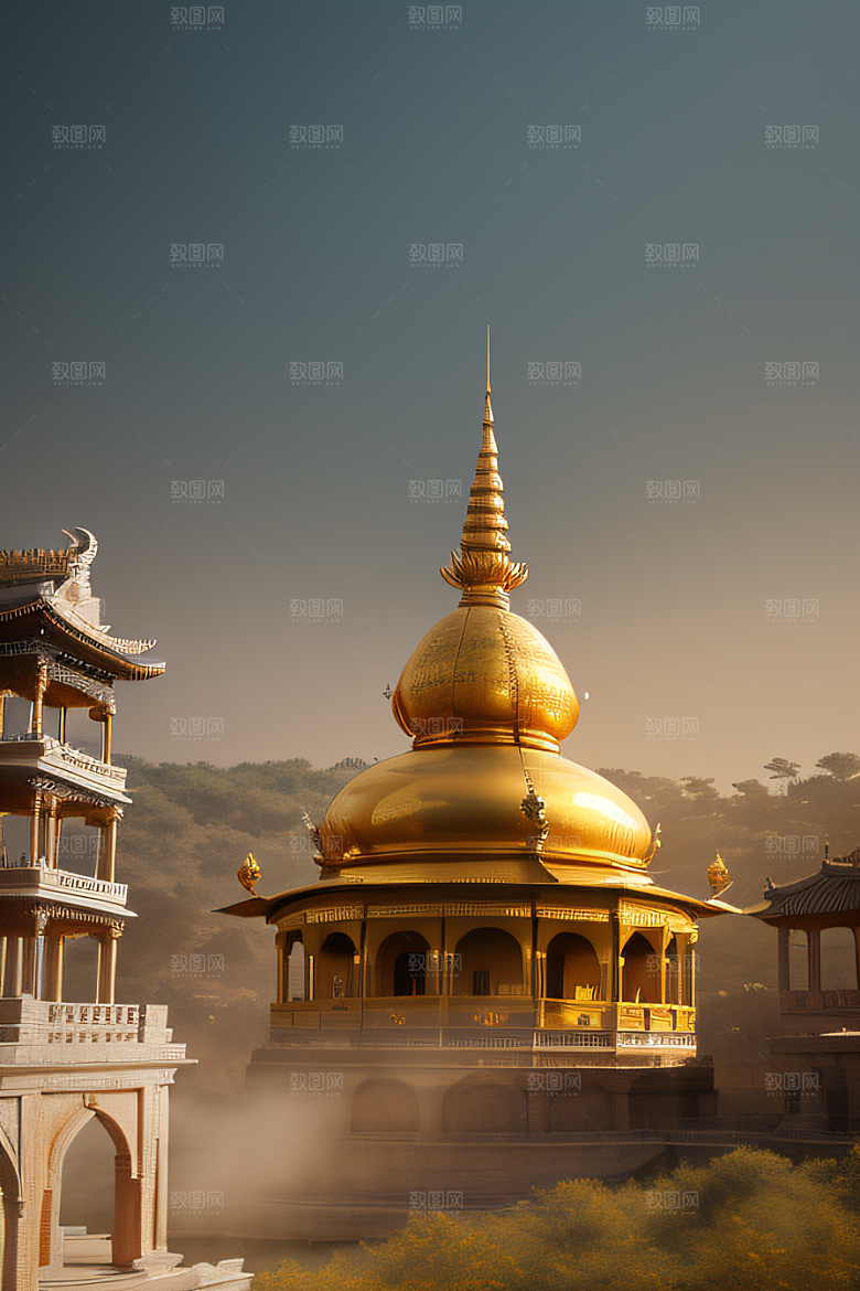 美丽光影金色活力与梦幻迷雾