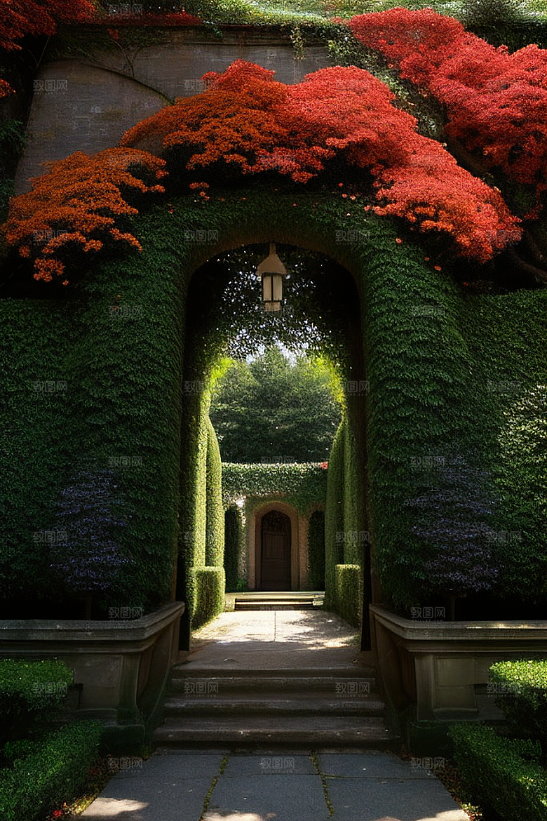 爬山虎在庄园里的优雅绽放