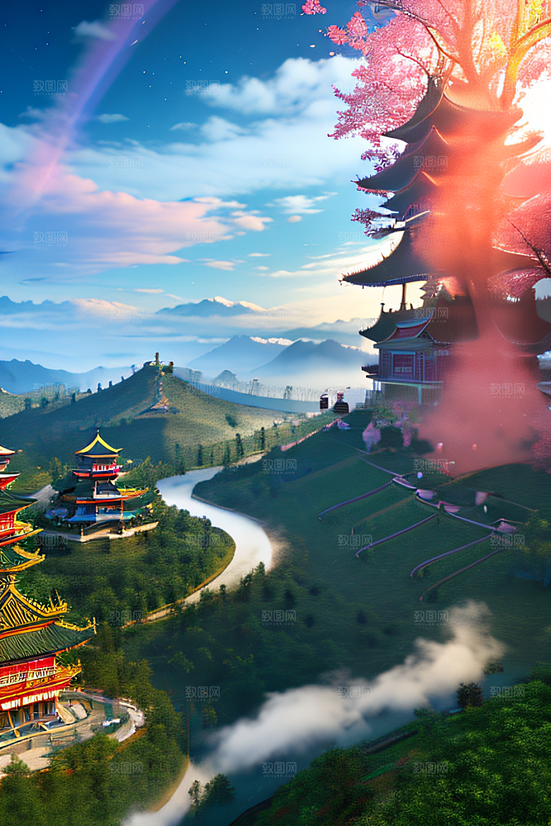 神圣光芒仙境中的壮丽景色