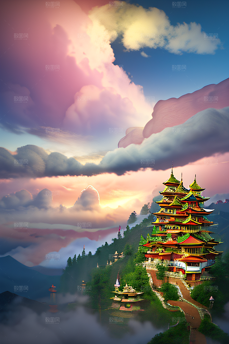 神圣光芒仙境中的壮丽景色